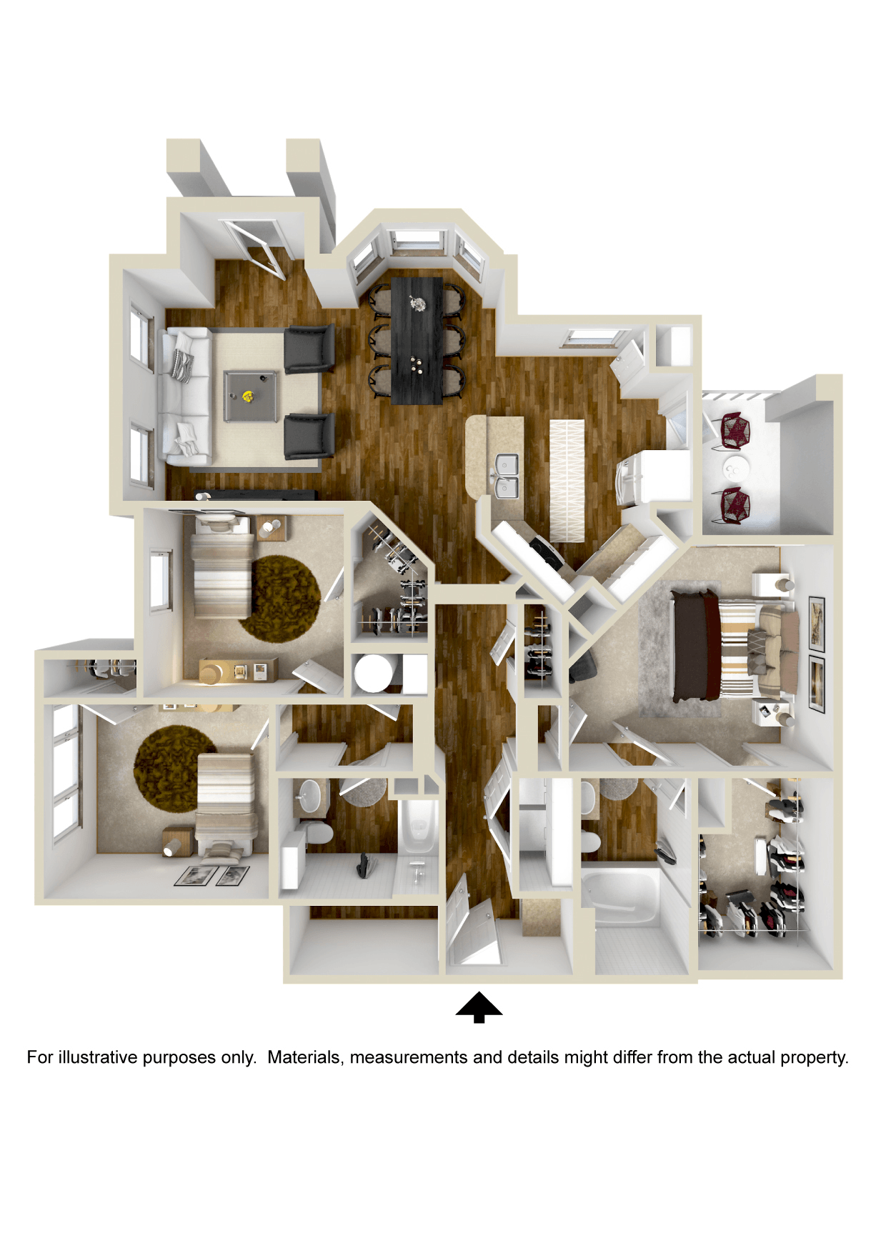 Floor plan for 3 beds, 2 baths, 1369 sqft